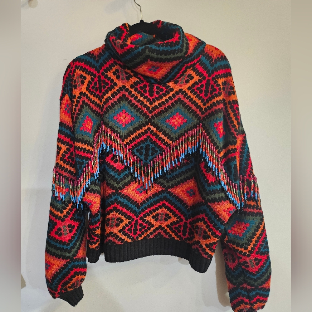 Farm Rio Rauti Beaded Fringe Tassel High Neck Sweater - Picture 4 of 8